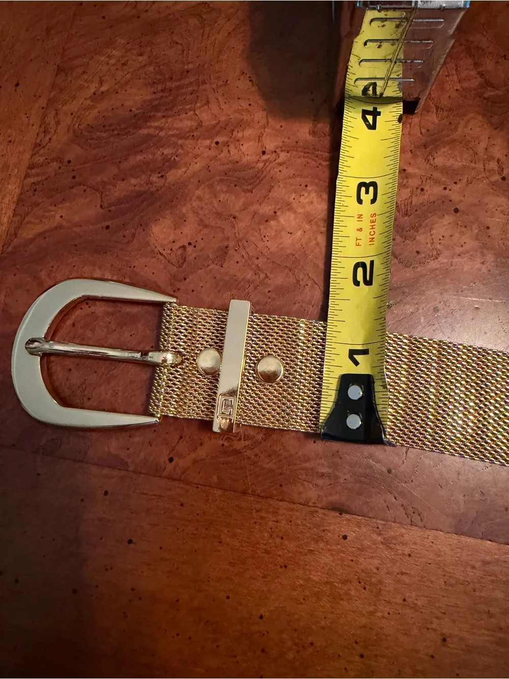 Gold Tone Metal Mesh Belt with Polished Buckle Size XL. Vintage